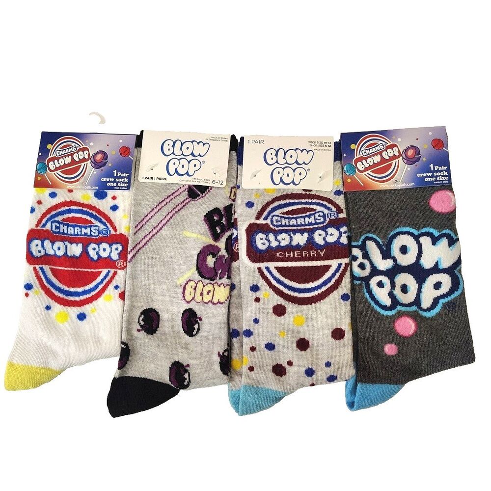 Blow Pop Candy Food Novelty Mens Adult 4 Pair Crew Socks Size 6-12 NWT